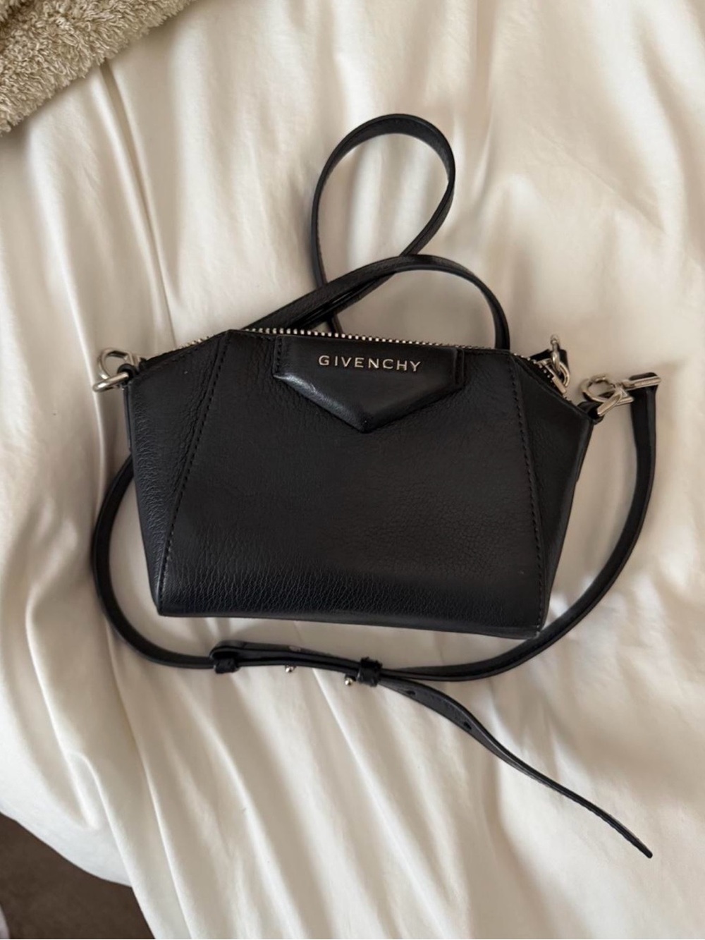 Givenchy Black Leather Small Zip Crossbody with Silver Hardware